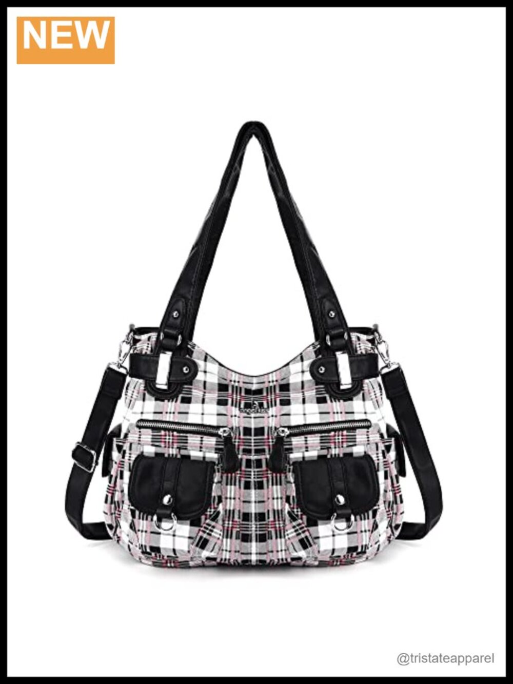 Designer Handbag Large Double Zipper Multi Pocket Washed Leather Satchel